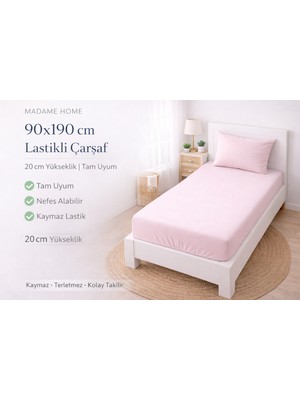 Madame Home Tek Kişilik Lastikli Çarşaf Takımı 90X190 cm Pamuklu Kumaş 1 Adet Yastık Kılıfı Köşe Derinlik 20CM
