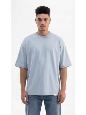 Machinist Erkek Basic Pamuklu Super Oversize Tişört Duman Mavi