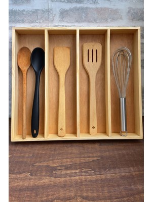 Ayfiwood 45X40 cm Ahşap Kaşıklık Çekmece Içi Kepçe Maşa ve Servis Gereçleri Düzenleyici Organizer
