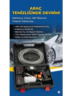 EstoreBox 48V Şarjlı Çift Bataryalı Taşınabilir Basınçlı Oto Yıkama Bahçe Sulama Tabancası