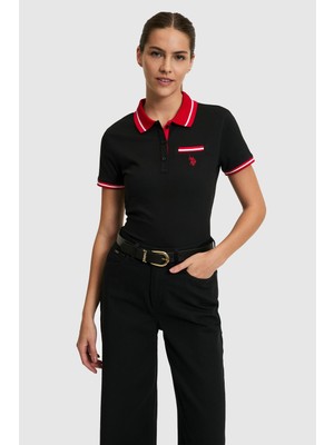 U.S. Polo Assn. Kadın Siyah Polo Yaka Basic Tişört 50323455-VR046