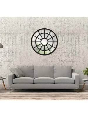 Vivense Dfn Wood Yuvarlak Pencere Duvar Aynası, Siyah, 80X80