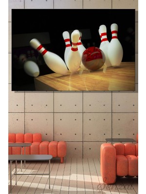 Şehzat Yatay Kanvas Duvar Tablosu Tekli Ofis Eğlence Merkezi Oyun Salonu Bowling Labut Strike 3D Rekabet