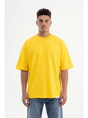Machinist Erkek Basic Pamuklu Super Oversize Tişört Koyu Sarı