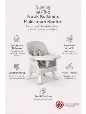 Quero Yummy Armino 4in1 Yükseltici Mama Sandalyesi 4 Özellik Sandalye Üstü Fonksiyonlu Mama Sandalyesi