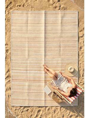 Eliz Home Havuz Plaj Piknik Bahçe Karavan Halısı Hasır Kilim Katlanabilir Halı Balkon Teras Bahçe Kamp Halısı Krem