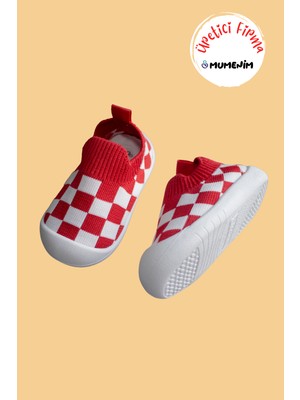 Mumenim Guula Taraftar Bebek Çocuk Kırmızı Beyaz Esnek, Kaymaz Barefoot Taban Ilk Adım Spor Ayakkabı Sneaker