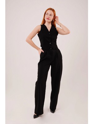 Marsilyan- Premium Model Oturtmalı Siyah Pantolon