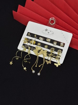 Melisa Takı & Aksesuar 316L Çelik Jewelry Gold Renk Çoklu Set Küpe