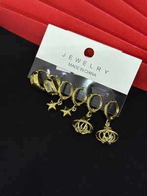 Melisa Takı & Aksesuar 316L Çelik Jewelry Gold Renk 6lı Set Küpe