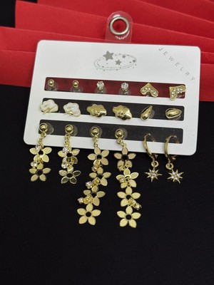 Melisa Takı & Aksesuar 316L Çelik Jewelry Gold Renk Çoklu Set Küpe