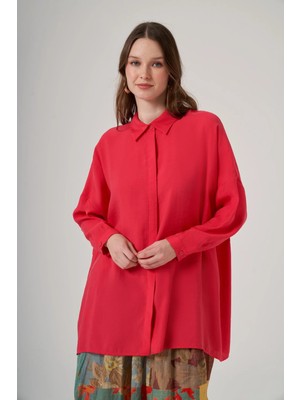 Nuss 3001 Asimetrik Kesim Gizli Patlı Gömlek - Red Plum