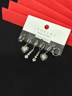 Melisa Takı & Aksesuar 316L Çelik Jewelry Gümüş Renk 6lı Set Küpe