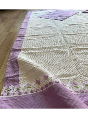 Farmlove Kırkyama Pamuk Saten Pike Yatakörtüsü Çeyizlik Elyapımı- Lila 2