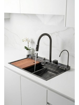 Banyo Master Teknolojik Eviye Seti Ambiyans Işıklı Multifonksiyon Premium Mutfak Evyesi 75 x 46 cm