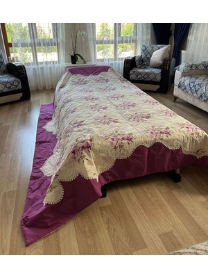 Farmlove Kırkyama Pamuk Saten Pike Yatakörtüsü Çeyizlik Elyapımı- Mor