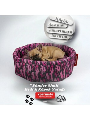 Xpermate Sünger Simit Küçük Irk Köpek Yatağı ve Kedi Yatağı 45 cm Kamuflaj