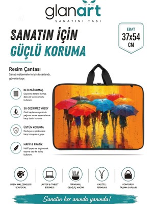 Glanart Askılı, Fermuarlı 35X50 Resim Çantası Su Geçirmez Ketenli Kumaş 37x54 cm Proje Çantası Yağmur