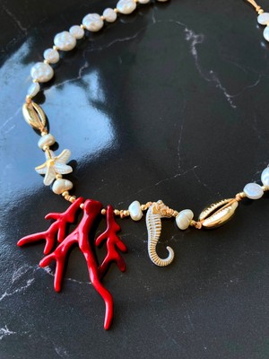 Store By Dilara Oceana Deniz Temalı Ayarlanabilir Kolye - Mercan, Denizatı ve Deniz Kabuğu Detaylı Bohem Kadın Yaz Kolyesi