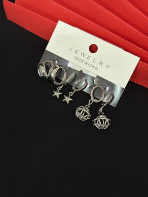 Melisa Takı & Aksesuar 316L Çelik Jewelry Gümüş Renk 6lı Set Küpe
