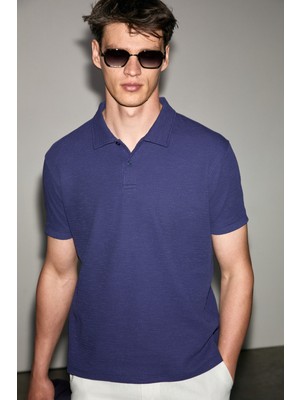 Grimelange Mınnutu Erkek Organik Pamuklu Polo Yakalı Regular Fit Mor T-Shirt