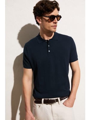 Grimelange Vesto Erkek Triko Lacivert Polo Yaka T-Shirt
