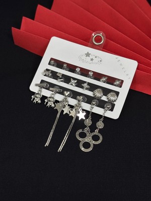 Melisa Takı & Aksesuar 316L Çelik Jewelry Gümüş Renk Çoklu Set Küpe
