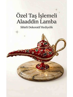 Wolawood Luxury Sihirli Alaaddin Lambası & Premium, Vintage Osmanlı Tarzı, Taşlı, Desenli Dekoratif Hediyelik Eşya § Antik Görünümlü Masaüstü Biblo Şık Koleksiyon Obje 1'li