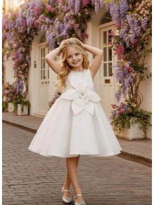 Pixina Kız Çocuk Elbise - Beyaz - 7 Yaş - 25026-BEYAZ-7 Yaş