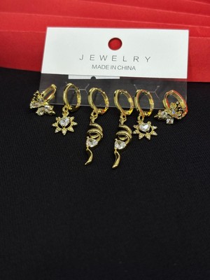 Melisa Takı & Aksesuar 316L Çelik Jewelry Gold Renk 6lı Set Küpe