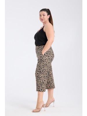 Gül Moda Büyük Beden Kapri Boru Paça Leopar Desenli G088-2