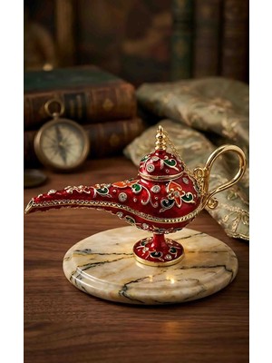 Wolawood Lüks Sihirli Alaaddin Lambası & Premium, Vintage Osmanlı Tarzı, Taşlı, Desenli Dekoratif Hediyelik Eşya § Antik Görünümlü Masaüstü Biblo Şık Koleksiyon Obje 1 Adet