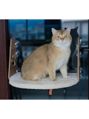 Cam Yatağı Vantuzlu Kedi Cam Yatağı Pugalo Vantuzlu Yatak (Krem)