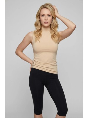 Fevien Kadın Pamuklu Ekstra Esnek Yarım Balıkçı Dik Yaka Sıfır Kol Basic Atlet Body Kolsuz Bluz