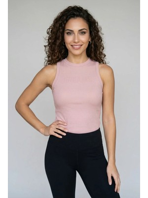 Fevien Kadın Pamuklu Kaşkorse Kalın Askılı Bisiklet Yaka Önü Yazı Baskılı Esnek Dar Kesim Slim Fit Spor ve Günlük Atlet