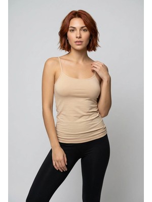 Fevien Kadın Pamuklu Kendinden Sütyenli Ip Askılı Atlet Göğüs Pedli Kaplı Toparlayıcı Günlük Basic Bralet Iç Giyim