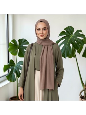 Ang-Scarf 75 x 180 Sütlü Kahve Renk Müslin Şal - Ağırlık Yapmaz - Ütü Gerekmez - Dört Mevsim Kullanıma Uygun - Kayma Yapmaz