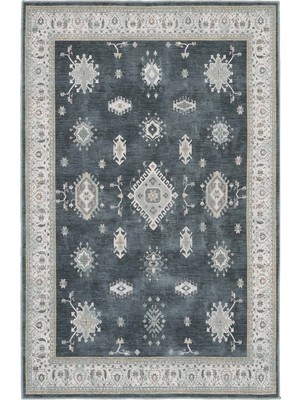 Cool Halı Beylerbeyi Antrasit Krem Vintage Halı Etnik Desenli Otantik Makinada Yıkanabilir Ev Oda Salon Halısı