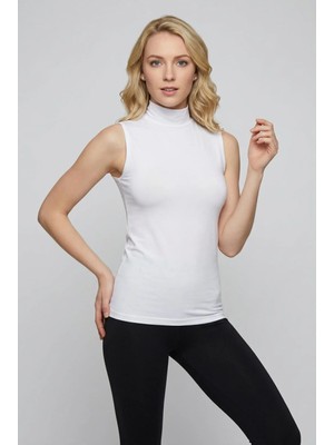 Fevien Kadın Pamuklu Ekstra Esnek Yarım Balıkçı Dik Yaka Sıfır Kol Basic Atlet Body Kolsuz Bluz