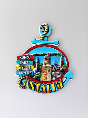 Mundy Antalya Temalı Kabartmalı Polyester Magnet – Kaleiçi Lara Konyaaltı Kundu Hediyelik Buzdolabı Magneti 5,5 x 7,5 cm  (KOD:1249)