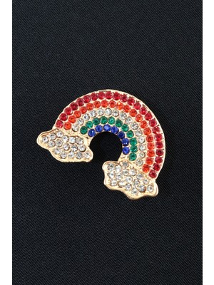 Keeba Gökyüzünün Gerdanlığı Gökkuşağı Broş Gold Taşlı Bulutlu Gök Kuşaklı Erkek Kadın Yaka Iğnesi