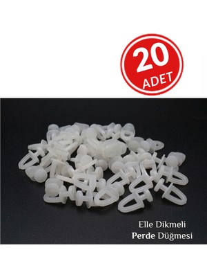 İstanbul Grup 20 Adet Elle Dikmeli Perde Düğmesi Tül Perde Düğmesi Beyaz Plastik Perde Aparatı