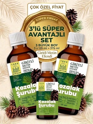 3 x 125 ml Kozak Bergama Kozak Vakfı Kozalak Şurubu  Giritli Metin Efendi Şurup