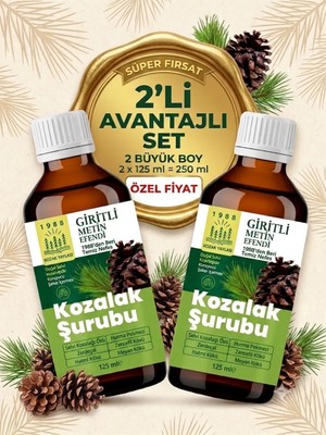 2 x 125 ml Cam Şişe Bergama Kozak Vakfı Kozalak Şurubu Giritli Metin Efendi
