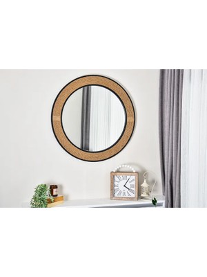 Vivense Jut Halatlı Yuvarlak Duvar Aynası, Siyah Çerçeve, 97X97