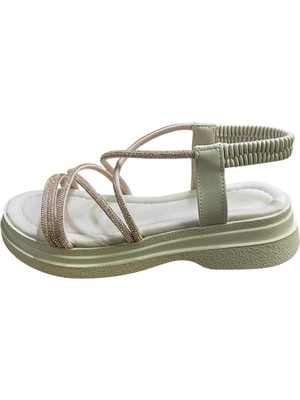 Shoes Kadın Düz Kalın Tabanlı Taşlı Yazlık Sandalet