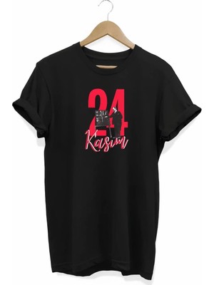Tarz Yeri 24 Kasım Öğretmenler Günü Öğretmen Hediyesi Baskılı Oversize T-Shirt - Siyah