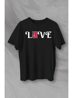 Tarz Yeri 14 Şubat Sevgililer Günü Love Baskılı Oversize Bisiklet Yaka T-Shirt - Siyah