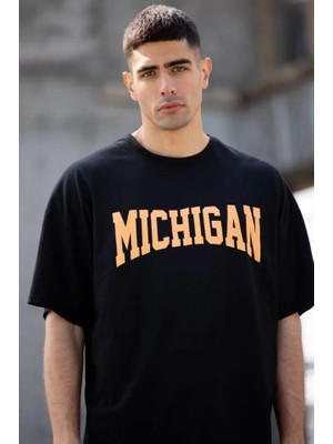 Demir Grup cc Unisex Bisiklet Yaka Baskılı Oversize T-Shirt - Siyah