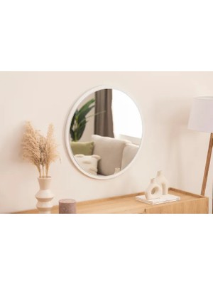 Vivense Dfn Wood Yuvarlak Duvar Aynası, Beyaz, 80X80
